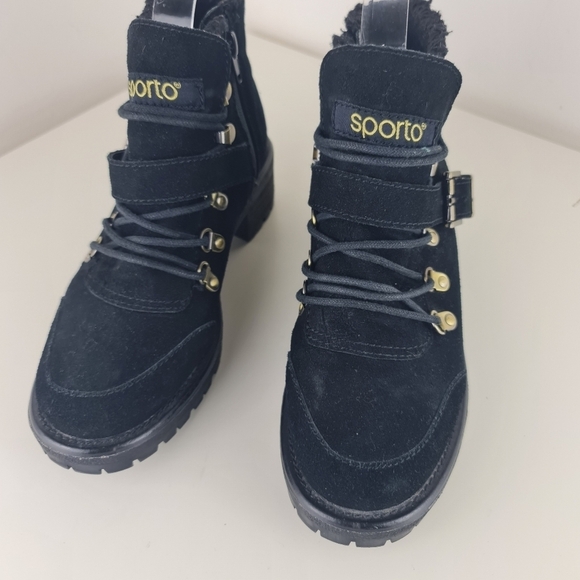 Sporto women black ankle boots suede leather lined booties size 6M - Picture 3 of 12